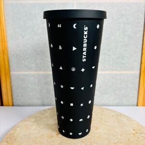 RARE Starbucks Emoji‎ Tumbler Cold Cup 2017 Matte Black Venti 24 oz